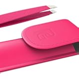 Best Tweezers With Case By PreciseGryp - Hand Finished Slant Tip - Stainless Steel - Sparkly Pink Eyebrow Tweezers For Women - Painless Splinter & Ingrown Hair Removal - Professional Tweezers For Eyebrows