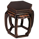 EXP Handmade 21" Black Wood Hexagon Barrel Accent / End Table With Carved Open Leg Design