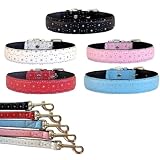 16 Pink Bling Bling Star leather dog collar