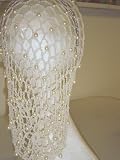 S176iv, Hand Crocheted Ivory Gimp Snood with Ivory Pearls