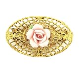 Vintage Collection Gold tone Filigree Pink Rose Brooch