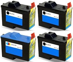 4 Pack Remanufactured (Series 2) DELL 7Y743 and 7Y745 (3 Black + 1 Color) Ink Cartridges for Dell A940 and A960 Printers