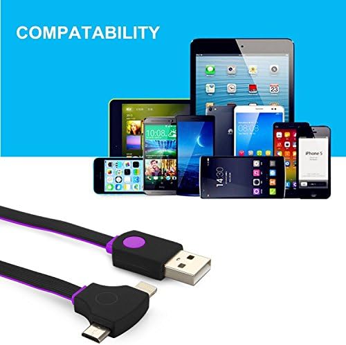 WenShine 2 in 1 High Speed USB Cable,USB 2.0 to Apple Lightning Cable and Micro USB Data Sync &amp; Charging Cable Cord For Apple iPhone and Android Phones(1.5 Meters)with LED Indicator (Purple)