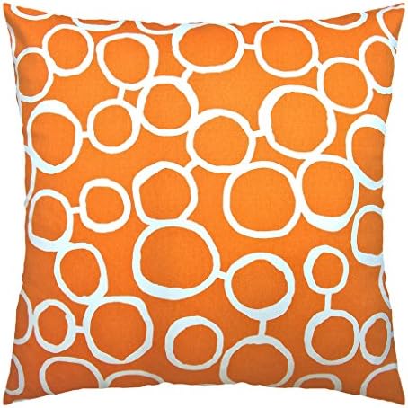 Cotton Canvas Circle Two Side Square Accent Decorative Throw Pillow Cover (Orange/White for 26 x 26 Inserts)