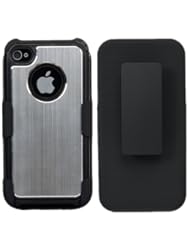 Wireless: iPhone 4S Case, iPhone 4 Case, iSee Case (TM) Luxury Hybrid Dual Layer Chrome Brushed Aluminum Metal Full Cover Holster Case with Locking Belt Swivel Clip Stand for Apple iPhone 4 4S (4S-Hybrid Metal Holster Silver+Stylus) - iSee Case