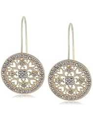 Goldtone Finish Silver Diamond-Accent Medallion Earrings