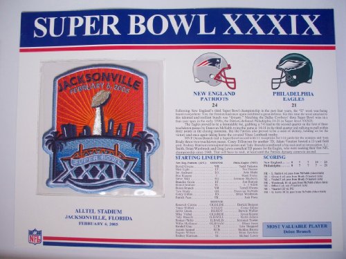 2004 New England Patriots vs Philadelphia Eagles NFL Super Bowl 39 (XXXIX) 2005 Deion Branch MVP Willabee Ward Patch and Stat Panel Card