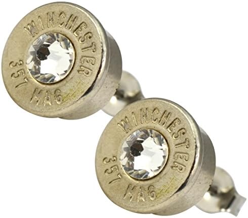 ENREVERIE Designer Nickel Plated 357 Bullet Shell Swarovski Crystal Stud Earrings