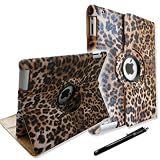 FINTIE&Acirc;&reg; (Leopard Brown) 360 Degree Rotating Stand Smart Cover PU Leather Case for iPad 2 / the new iPad 3 (wake/sleep capability)