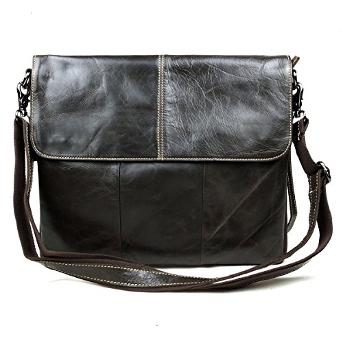 BAIGIO Mens Retro Brown Cowihde Slim Tablet PC leather Shoulder Messenger Bag