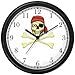 Skull with Eye Patch & Red Bandanna Hat & Crossed Bones or Cross Bones - Pirate Theme - JP Wall Clock by WatchBuddy Timepieces (Slate Blue Frame)