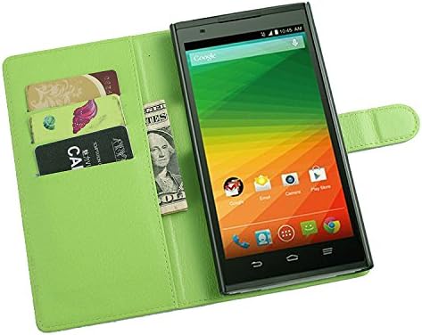 Keetech ZTE ZMAX Z970 Case PU Leather Wallet Case with Card Slots Cash Compartment for ZTE ZMAX Z970 (TMOBILE / METRO) (Apple green)