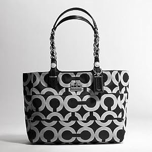 Coach Signature Tribeca Op Art Book Bag Purwe Tote Black White