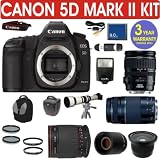 BRAND NEW CANON EOS 5D MARK II + CANON 28-135mm IS LENS + CANON 75-300mm ZOOM LENS + VIVITAR 500mm MIRROR LENS + 2X TELECONVERTER LENS + .40X SUPER WIDE ANGLE FISHEYE LENS + 650-1300mm Zoom Lens + 8GB HIGH SPEED MEMORY CARD CLASS 10 + 3 YEAR CELLTIME WARRANTY