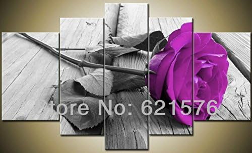 Hand-painted Hi-Q wall art Home decorative realistic 3D flower group oil painting on canvas A sprig purple Rose 5pc/set framed