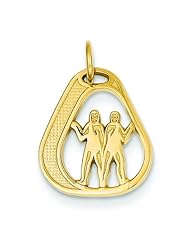 14K Yellow Gold Gemini Charm Zodiac Pendant Jewelry