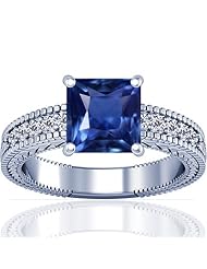 Platinum Princess Cut Blue Sapphire Ring With Sidestones