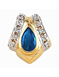 14K Yellow Gold Pear Cut Chatham Created Sapphire and Diamond Pendant -- LIFETIME WARRANTY