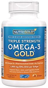 Nutrigold Triple Strength Omega-3 Gold Fish Oil Supplement, 1250 mg, 180 Softgels