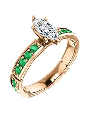 18K Rose Gold Marquise Cut Diamond and Emerald Ring -- LIFETIME WARRANTY