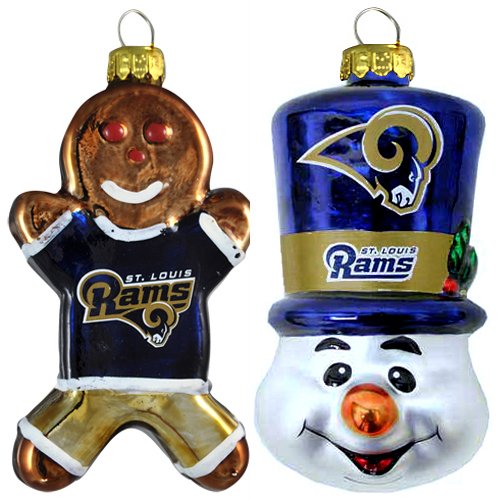 NFL St. Louis Rams Blown Glass Gingerbread Man & Top Hat Snowman Ornament 2-Pack