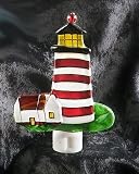 Review Tribeca Blu  / LIGHTHOUSE painted glass NIGHTLIGHT nautical DECOR