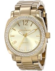 Peugeot Womens 7075G Gold-Tone Swarovski Crystal Bracelet Link Watch