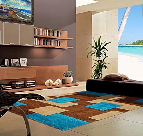 Homemusthaves-Hand Carved Vegas Rug Rugs Carpet New Modern Blocks-Turquoise (5X7)
