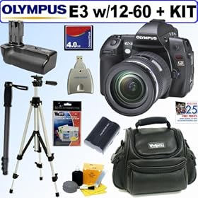 Olympus Evolt E-3 10.1MP Digital SLR Camera with Mechanical Image Stabilization w/Zuiko 12-60mm f/2.8-4.0 Digital ED SWD Lens + Olympus HLD4 Battery Holder + 4GB Deluxe Accessory Kit