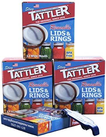 [Bundle] Tattler Reusable Wide Canning Lids and Rubber Rings 3 of 12 Pack, Jar Lifter, 1 Box of Replacement Rubber Rings