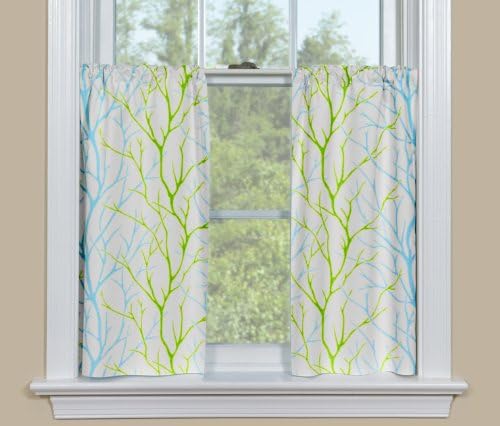 Contempo Curtains Alberi Blue Green Tree Branch Kitchen Tiers/Café Curtains - 48-Inch w by 36-Inch l