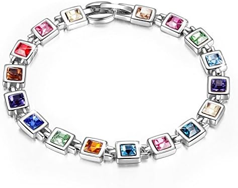 Gold Plated Multicolor Swarovski Element Squre Crystal Tennis Bracelets