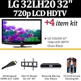Brand New LG 32LH20 32-Inch 720p LCD HDTV - Gloss Black With Blu-Ray Bundle Includes + LG BD370 BlueRay DVD Player + Super Flat Wall Mount + 2 Pack Of HDMI Cables + LCD Screen Cleaner