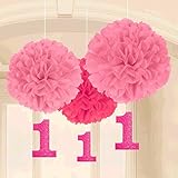 Amscan 1st Birthday Fluffy Decorations with Danglers, Large, Pink
