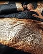 LEOPARD PRINT & BLACK SATIN BEDDING - 6 PIECE KING SIZE DUVET SET