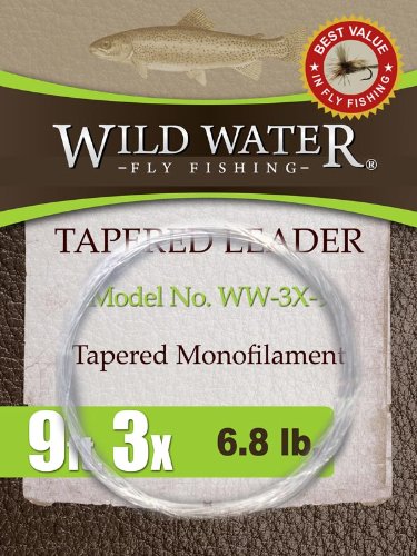 Wild Water Fly Fishing Tapered Leader-3X, 9'