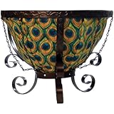 Toland Home Garden Pretty Peacock 14-Inch 2-Gallon Decorative Insulated Cauldron Art Planter Basket for Decks, Driveways, Patios, Tabletops, and Walkways 272047