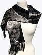 SilkNOW Black on Ivory Background Scarf 100% Silk Satin with Fine Printed Beautiful Multi Colored Floral Pattern Reverses to Classice Black 100% Wool