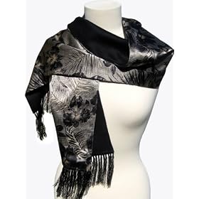Buy SilkNOW Black on Ivory Background Scarf 100% Silk Satin with Fine Printed Beautiful Multi Colored... by SilkNOW