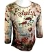 Cactus Fashion Rhinestone Highlighted, Artistically Printed, 3/4 Sleeve, Ivory Cotton Woman's Fashion Top - Cherries