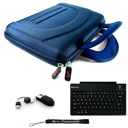 Blue Protective Durable Hard Nylon Cube Carrying Smart Case with Handles // Airport Check-Point-Friendly // For Dell Latitude 2120 Netbook Notebook 10.1 Inch Screen + Includes a Accessory Pack Of Slim Wireless Bluetooth Keyboard with USB Mini Mouse