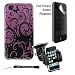 Premium Hard Design Crystal Case Snap On Cover for Apple iPhone 4 , 4th Generation, 4th Gen Compatible with 16GB / 32GB - PURPLE WITH BLACK SWIRLS HD PRINT + 4-inch eBigValue (TM) Determination Hand Strap Key Chain + Includes a Privacy Screen Protector for Apple iPhone 4, Provides 4-way privacy film (up, down, left, right)+ Includes a iPhone 4, 360° Rotatable Windshield Mount, Compatible with up to 6 GPS and Phone Devices