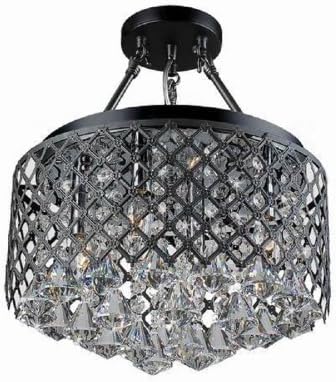 Black Iron Flushmount Crystal Chandelier Ceiling Light