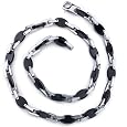 Versatile Style: Unisex Stainless Steel Unique Link and Oval Ceramic Bead 20 Inch Chain Necklace Free Shipping