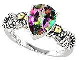 4.00 cts 925 Sterling Silver and 18k Gold Two Tone Genuine Mystic Rainbow Topaz Ring