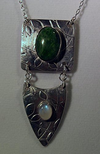 PMC silver necklace with chrome diopside and moonstone