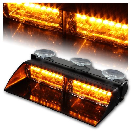 Tocas® 16 LED High Intensity LED Law Enforcement Emergency Hazard Warning Strobe Lights for Interior Roof / Dash / Windshield with Suction Cups Amber,White,Amber/White,Red,BLue,Red/Blue (Amber)