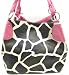 Brown / White Giraffe Print Shoulder Bag Purse Pink Trim