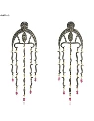 18kt Yellow Gold Diamond Pave Ruby Dangle Earrings Silver Jewelry By Socheec