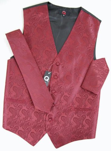 Best Price Brand Q Wedding Vest Set Burgundy Paisley 3pcs Tuxedo Vest  Necktie  HandkerchiefB0050B9EEC